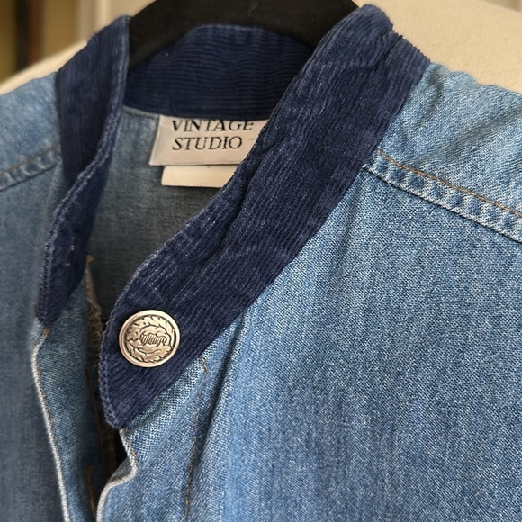 VINTAGE STUDIO 80s Denim MIDI Chore Dress Western Casual Prairie Pockets Size 8 - Picture 3 of 15